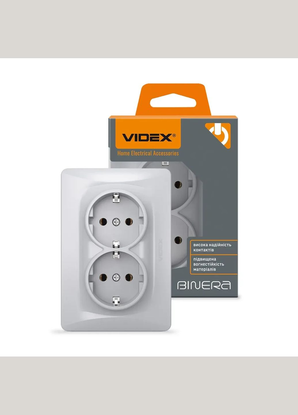 Розетка подвійна із заземленням срібний шовк BINERA Videx (355267814)
