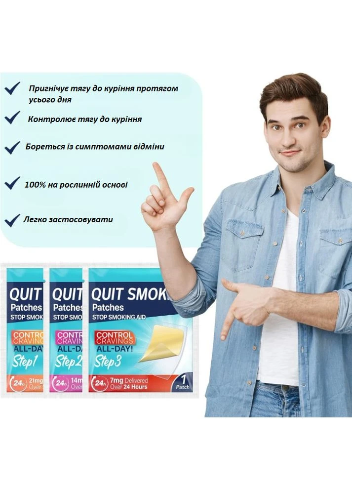 Нікотинові пластирі Quit Smoking Patches Кроки 1-2-3 повний курс 60 штук No Brand (386585367)