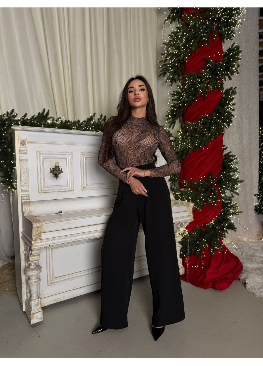 Жіноче боді з довгим рукавом та хвилястим візерунком MonCher (371771376)