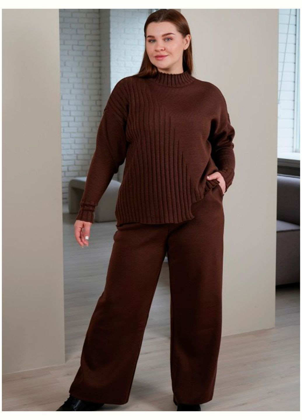 Коричневий демісезонний базовий в’язаний жіночий светр (sviter-molochnj-shokolad) Nita