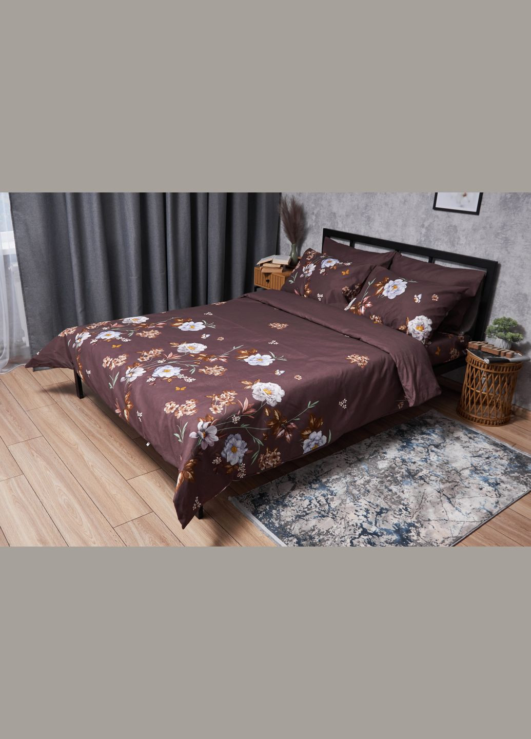 Комплект постільної білизни Микросатин Premium «» Сімейні 160х220х2 наволочки 4х70х70 (MS-820005039) Moon&Star Floral Mocha (293148087)