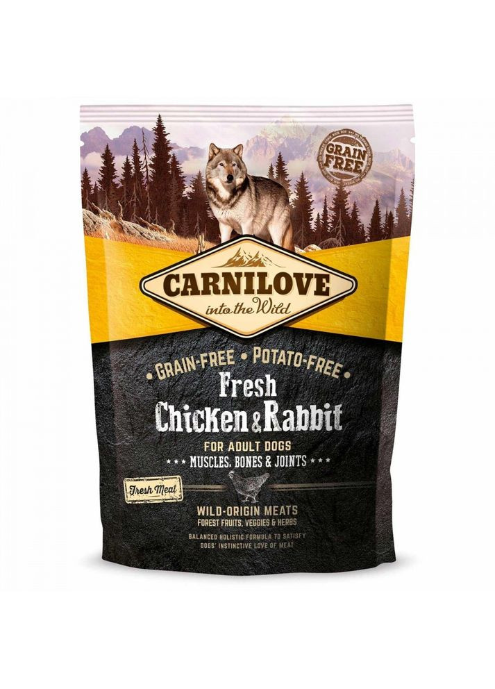 Сухой корм Fresh Chicken & Rabbit для взрослых собак всех пород, курица и кролик, 1,5 кг Carnilove (362702115)