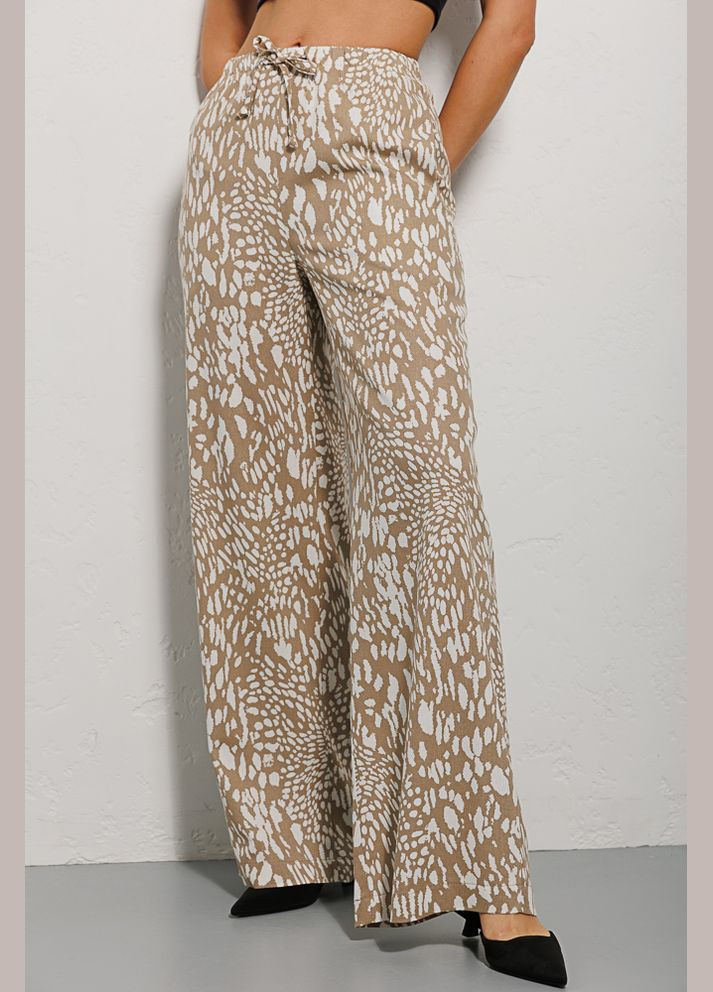 Женские льняные штаны бежевые с леопардовыми пятнами Arjen (289787700)