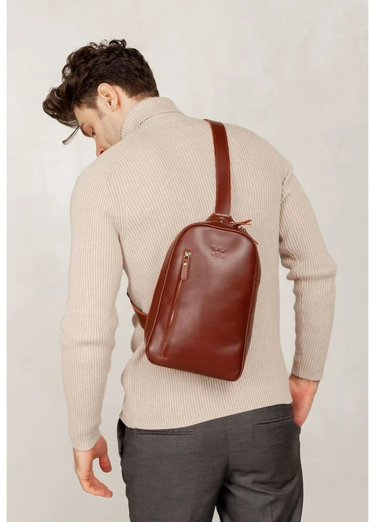 Сумка чоловіча chest bag зі шкіри на блискавці світло-коричнева(BB_30002650) No Brand (385418177)
