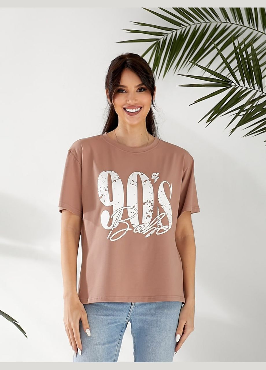 Женская футболка с надписью кофейного цвета 32527 No Brand - (328068825)