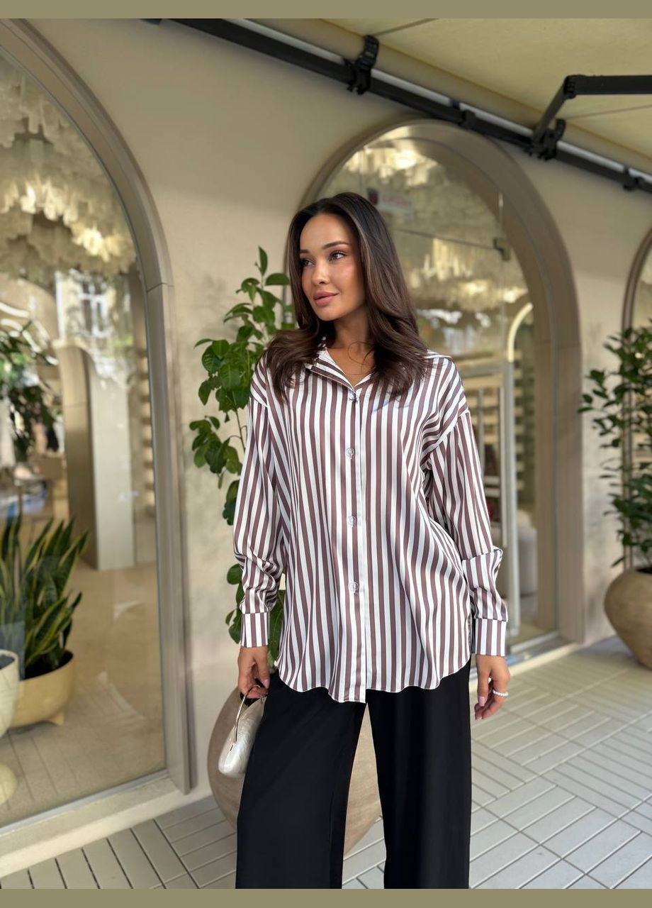 Коричневая коктейльный, повседневный, вечерний, классическая, кэжуал рубашка в полоску Asi.Store.ua с длинным рукавом