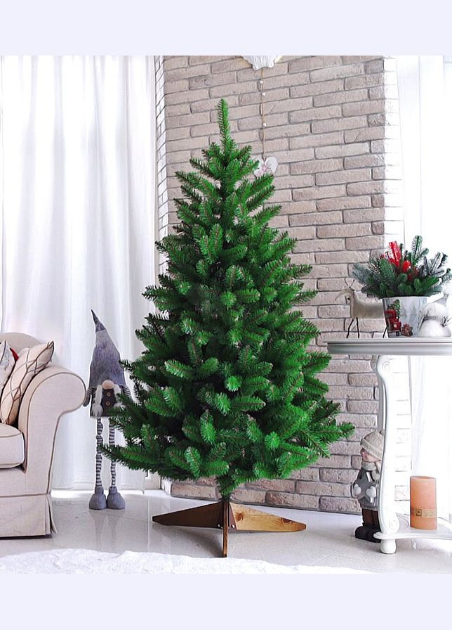 Штучна зелена ялинка 180 см на дерев’яній підставці | Густа новорічна ялинка HVOYA (339110974)
