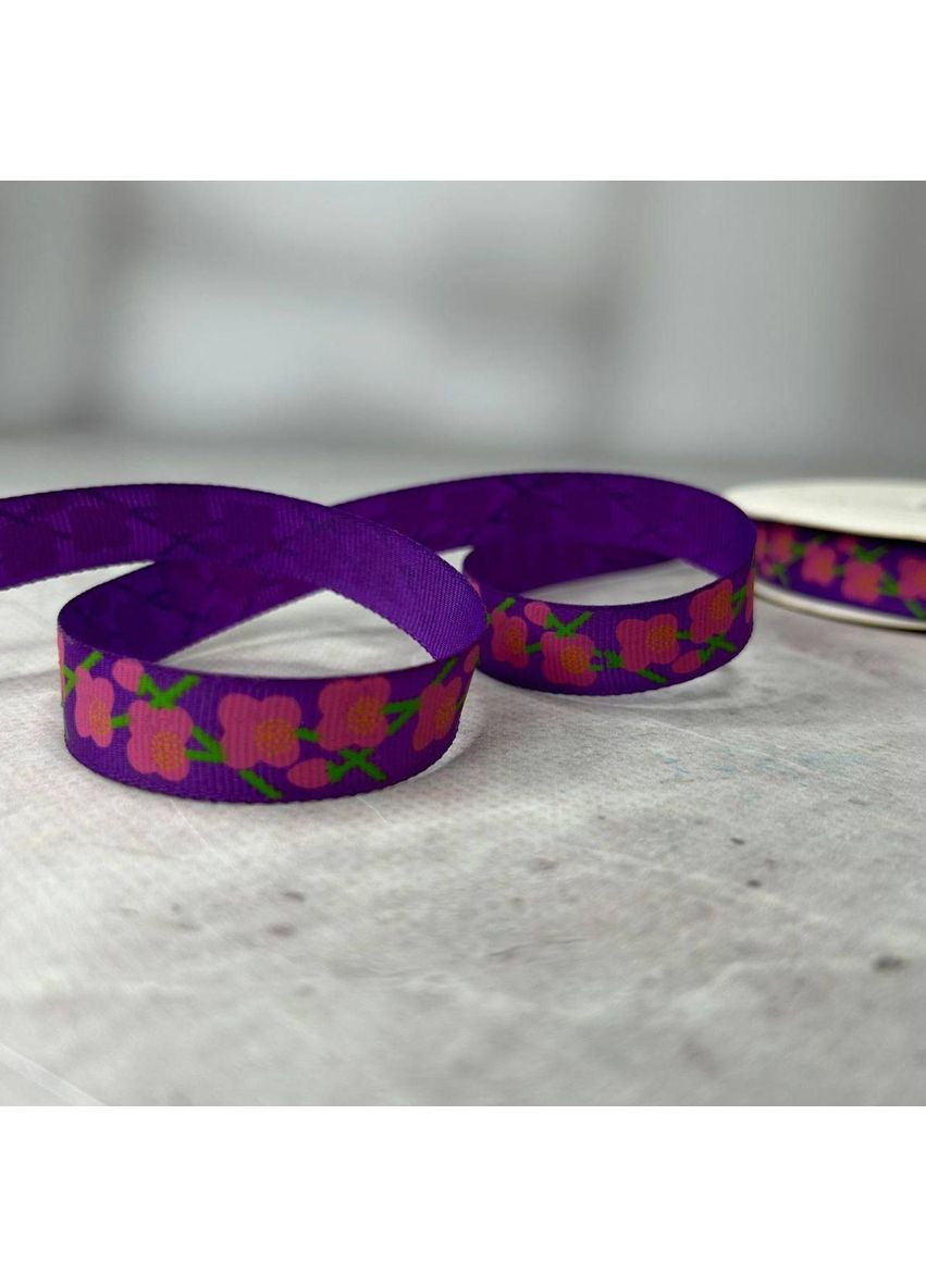 1,5 см Стрічка репсова з принтом на відріз - #742/3 фіолетовий Plus-plus (353393192)