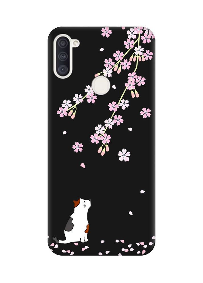 Матовий чорний чохол на Samsung Galaxy A11:: Котик і сакура (принт 283) Creative (360702299)