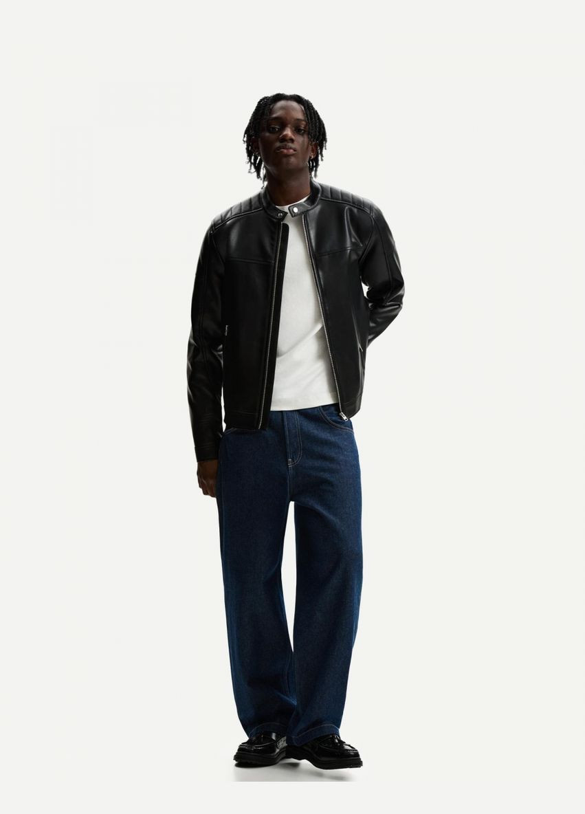 Чорна демісезонна куртка Bershka еко шкіра 19285 Black