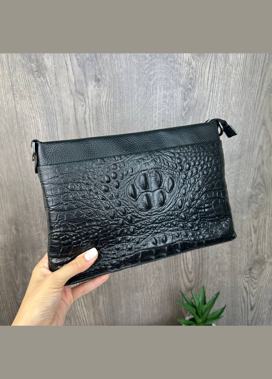 Большой мужской кожаный клатч сумка Kanguroo барсетка кошелек черный рептилия Eton (321011704)