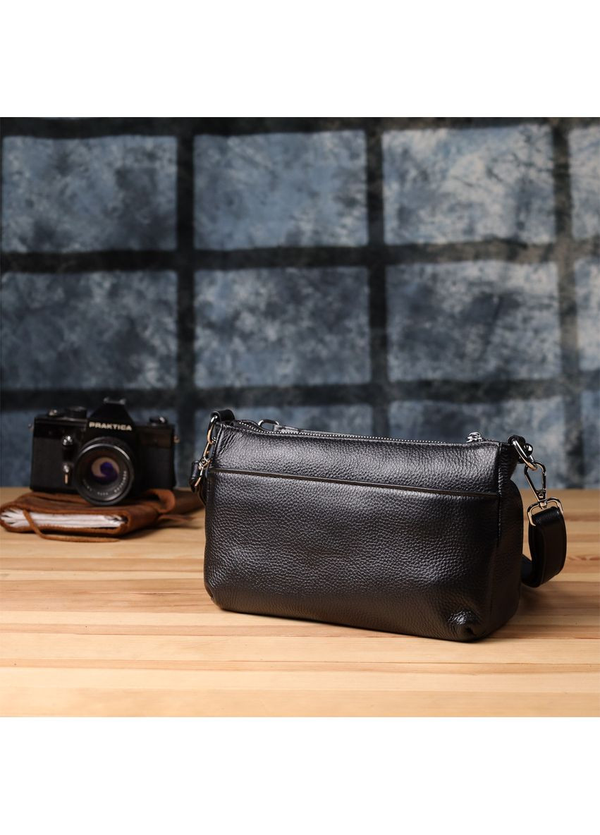 Стильна жіноча сумка з двома ремінцями із натуральної шкіри 22926 Чорний Vintage (349442750)