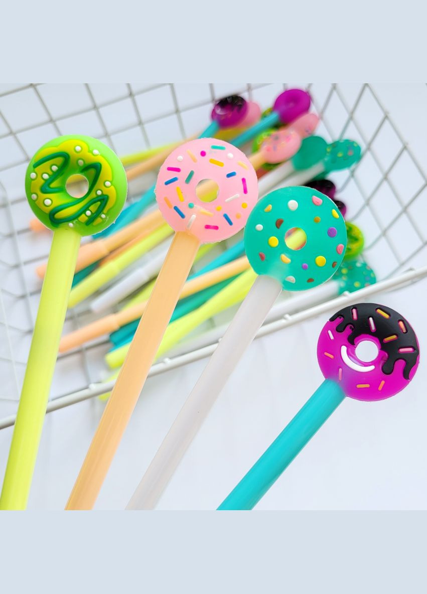 Гелевая ручка в корейском стиле с объемной фигуркой пончик фиолетовый черная гелевая паста сменный стержень No Brand (320916900)