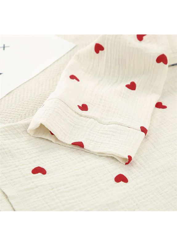 Бежева жіноча муслінова піжама 2syck1853b1 кремова із сердечками сорочка з довгим рукавом і штанами 5 шт. Lesko