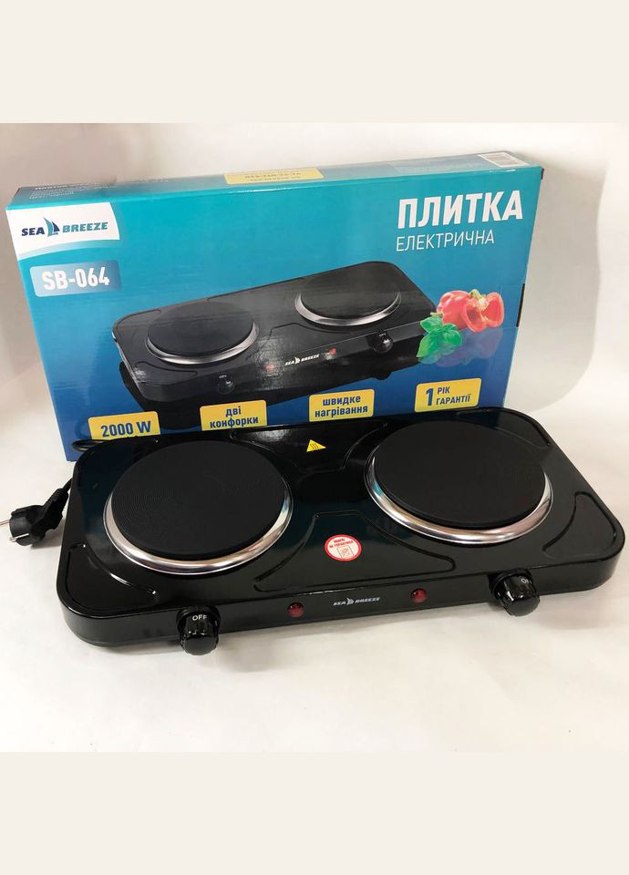 Настольная плита электрическая SB-064 2000 Вт, переносная настольная электроплита. Цвет: черный Sea Breeze (365670304)