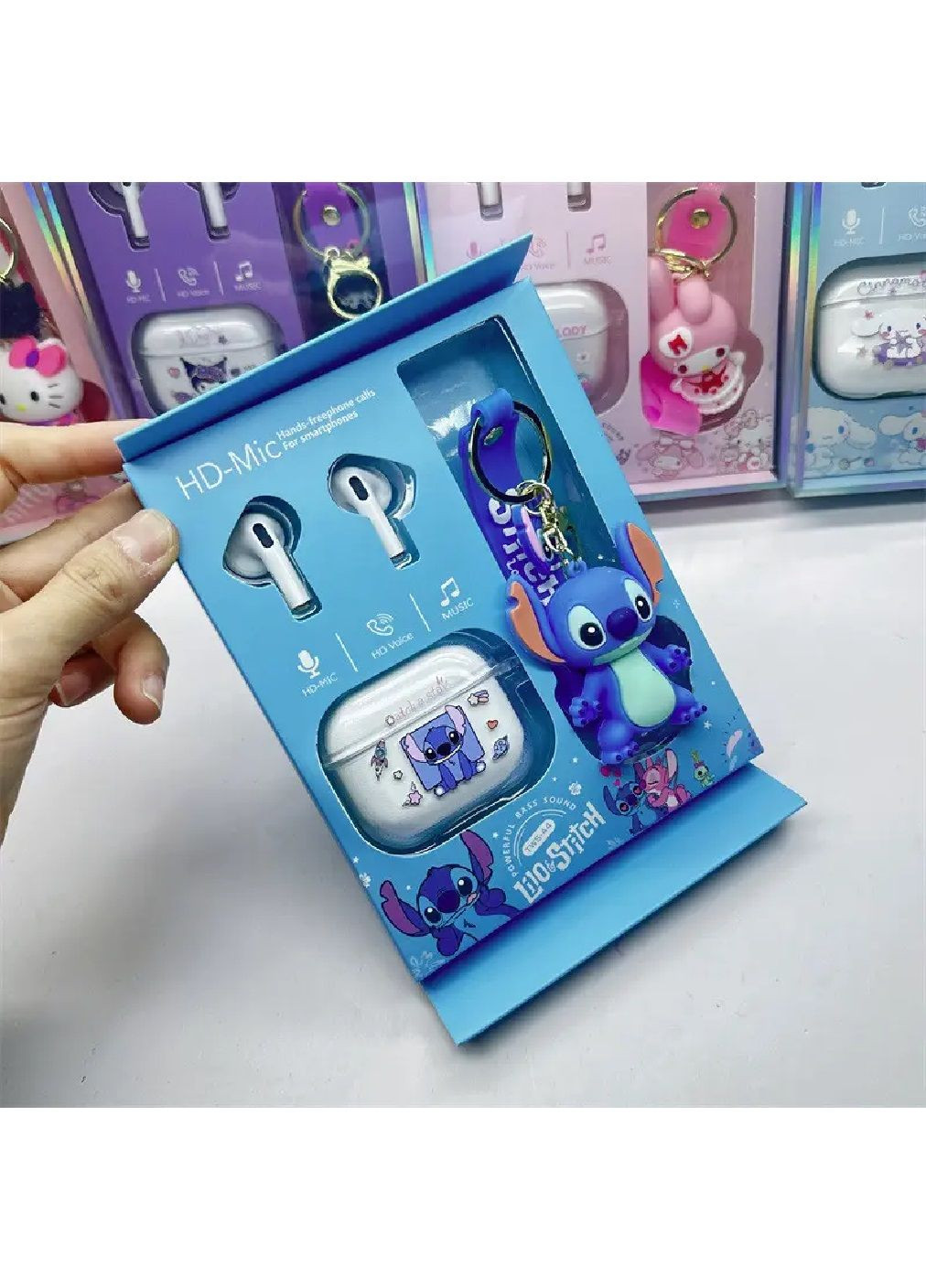 Подарунковий комплект дитячі бездротові Bluetooth навушники із зарядним футляром брелком для дітей (481380-Prob) Стіч Unbranded (361306309)