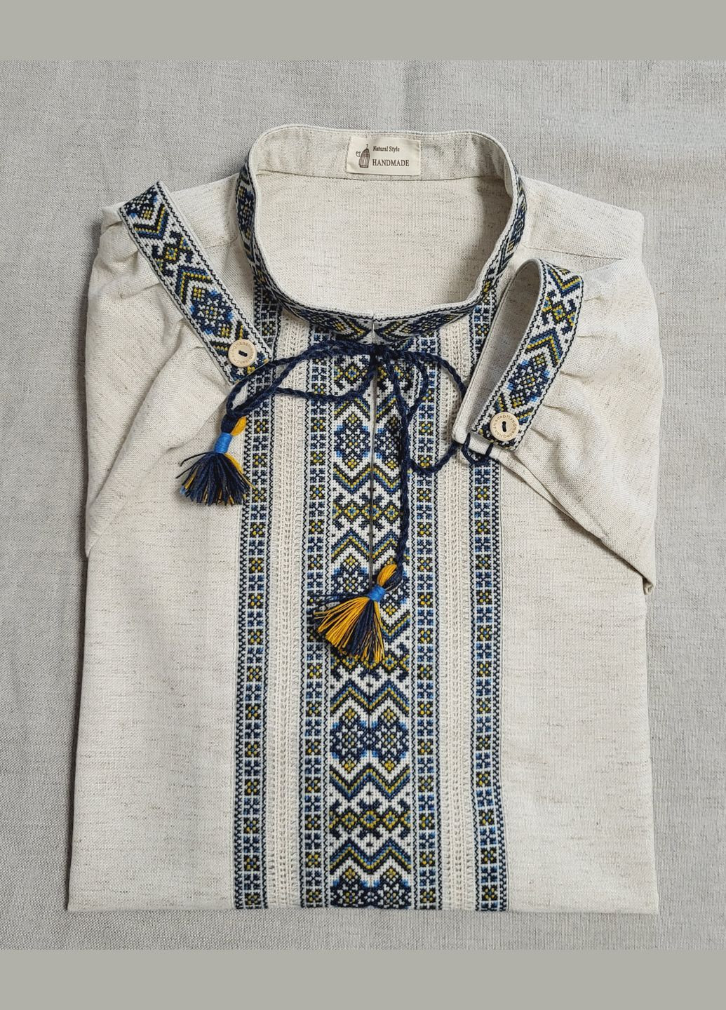 Комбінована чоловіча вишиванка ручної роботи на домотканому полотні (вишиті вставки) "лаконічна" Hand Made візерунок українська символіка пряма домоткане полотно (319867781)