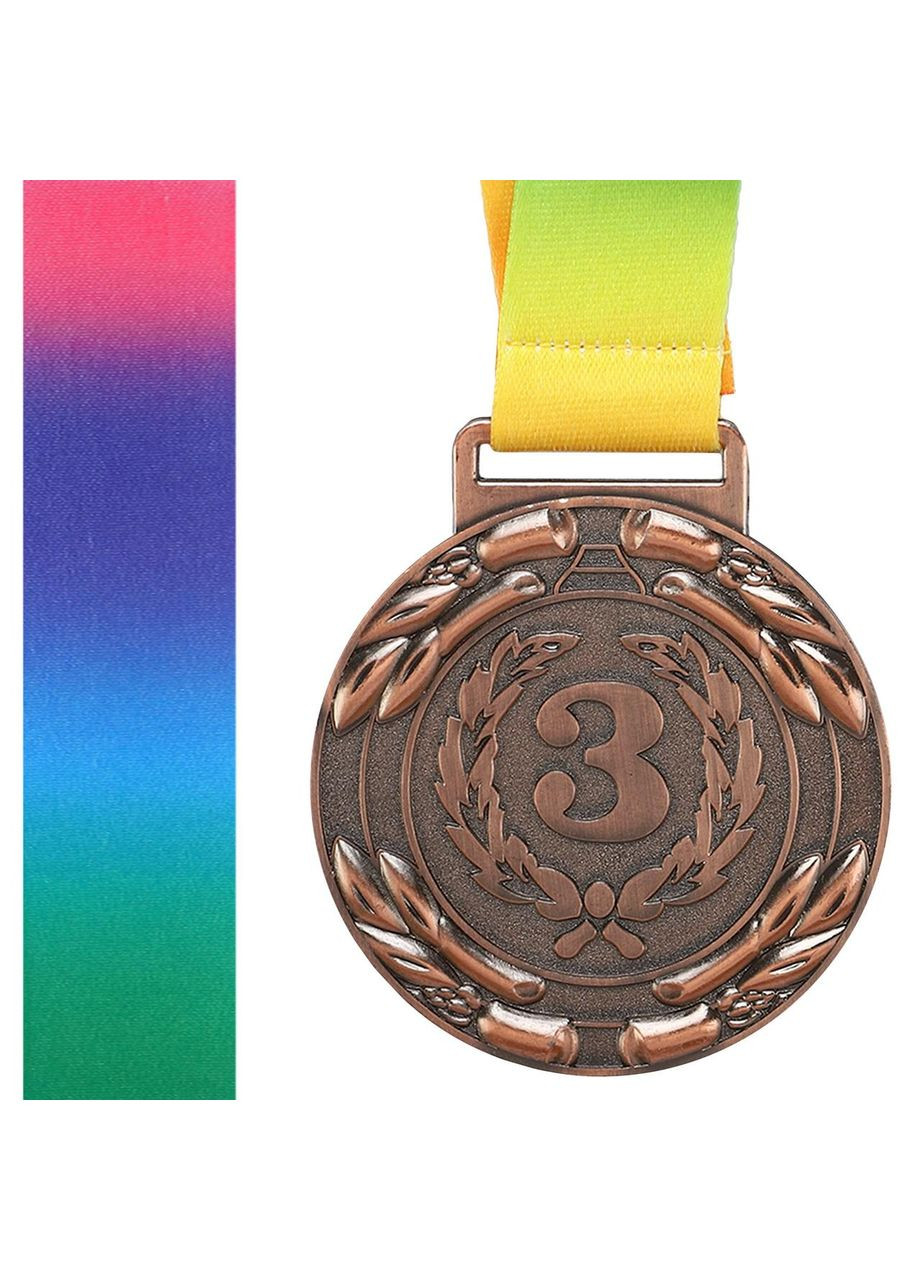 Медаль спортивна зі стрічкою кольорова d-6,5см LAUREL C-6209 (метал, d-6,5см, 35g, 3-бронза) SP-Sport (361438539)