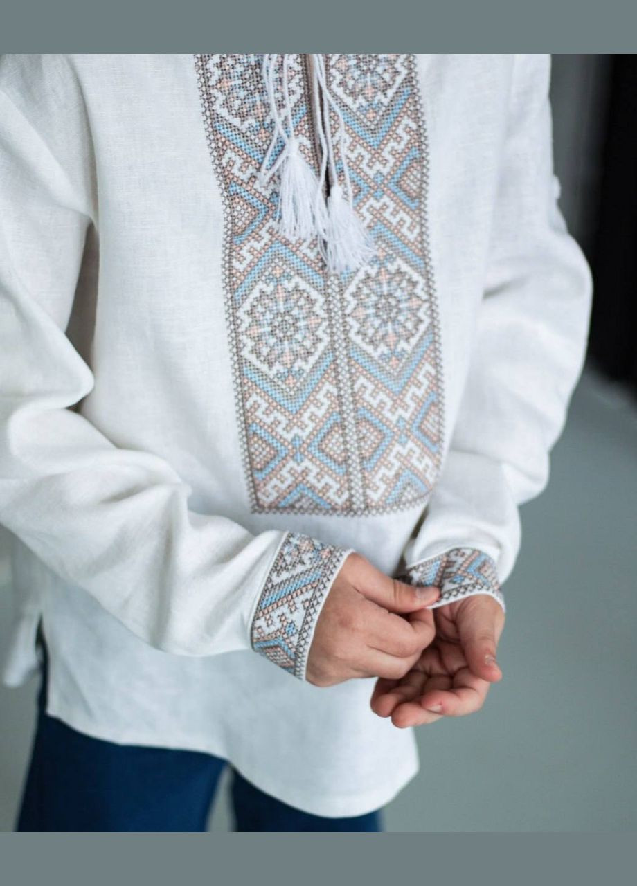 Біла вишиванка тадей для хлопчикатрадиційна українська лляна сорочка Piccolo візерунок орнамент льон (318870773)