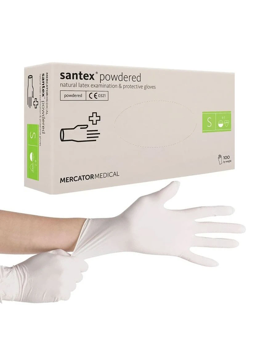 Рукавички Santex латексні опудрені (50 пар уп) S (6-7) Mercator Medical (390477482)