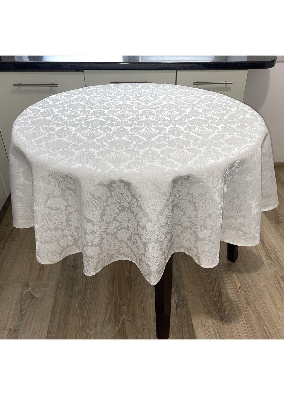 Скатертина для круглого столу водовідштовхувальна з тефлоновим покриттям молочна однотонна жакардова 120 Maystat (369505119)