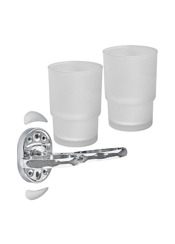 Тримач настінний AFB-0108 із 2-ма склянками зі скла та металевим хромованим кріпленням Zerix (348118091)