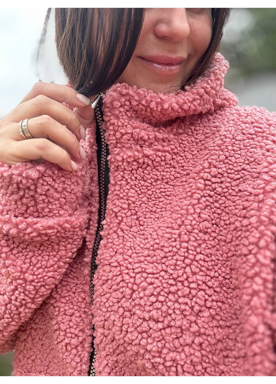 Пудровая куртка тедди без подклада, с капюшоном на молнии Україна