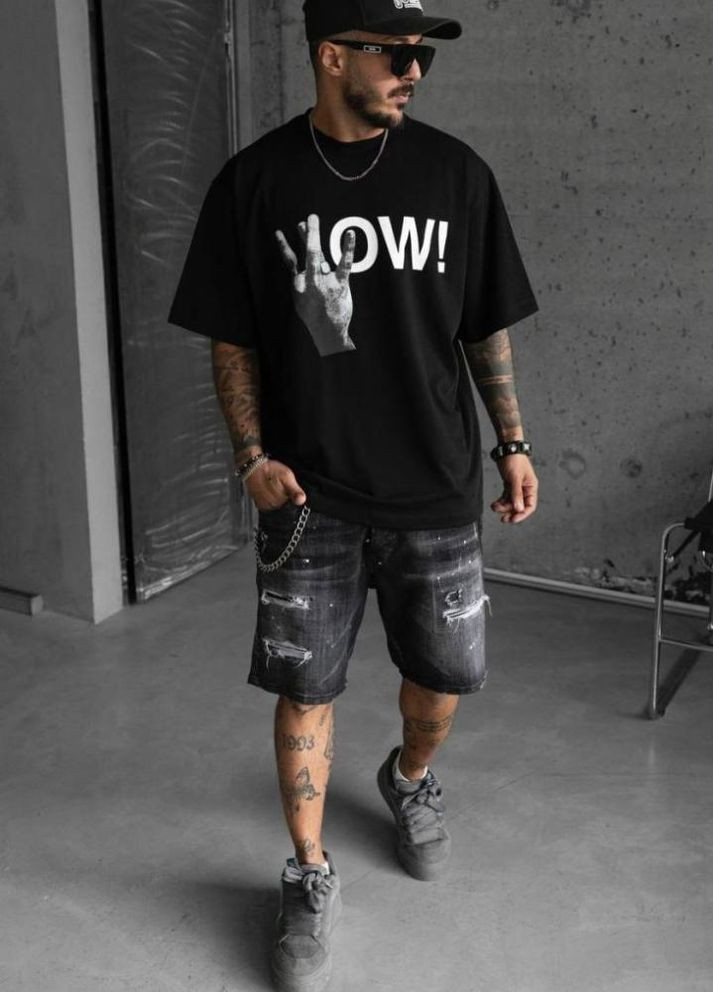 Черная футболка с дтф принтом (оверсайз) No Brand