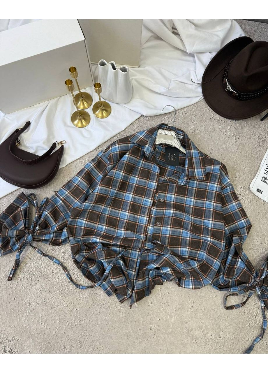 Коричневая повседневный, кэжуал рубашка в клетку No Brand с длинным рукавом