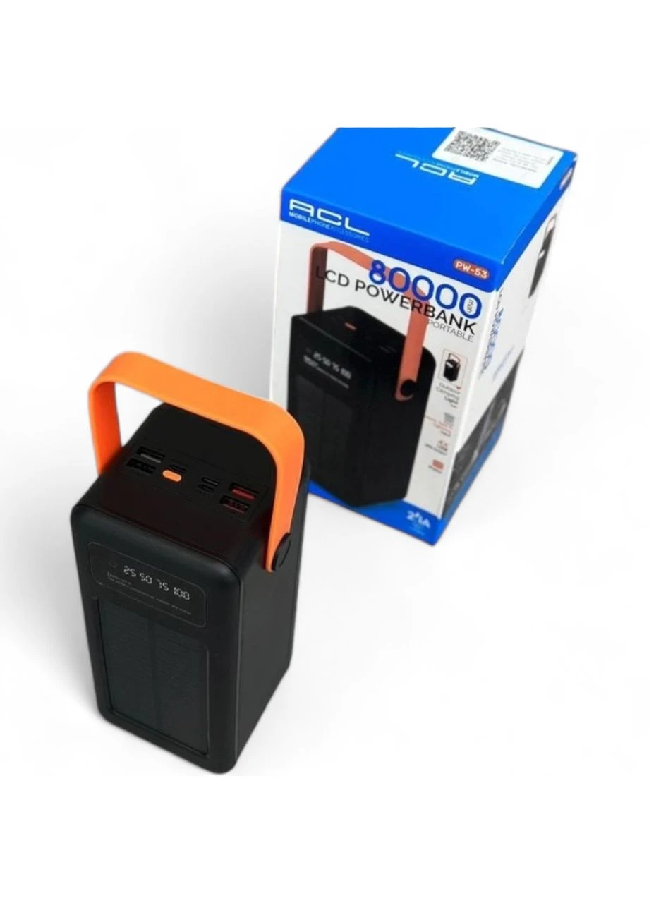 Повербанк PW53 80000mAh сонячна панель та ліхтарик чорно помаранчевий зарядний пристрій Seli ACL (392702708)