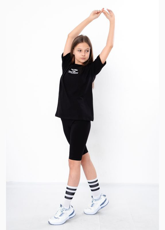 Черный летний комплект для девочки подростковый (футболка+велосипедки) Носи своє