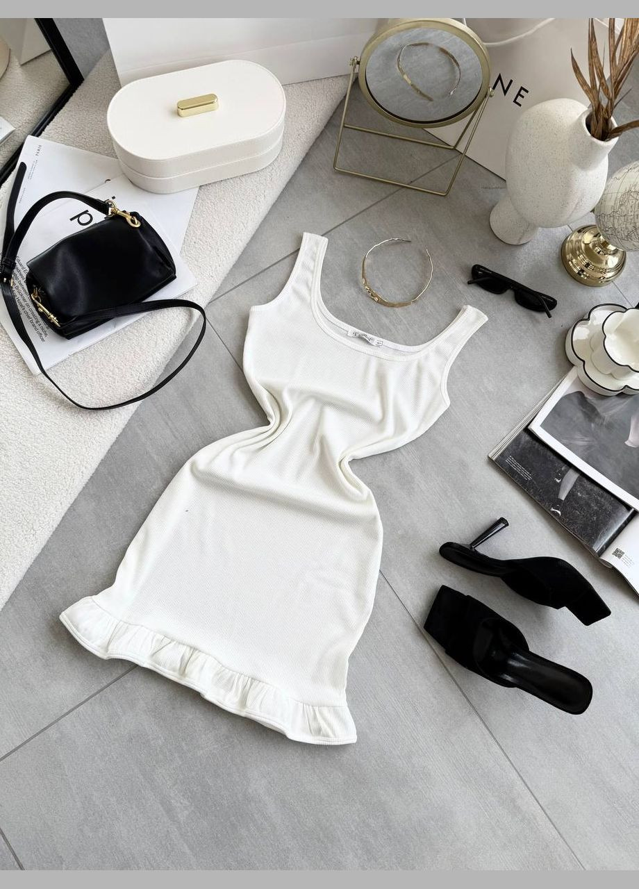 Молочное повседневный мини платье в рубчик силуэтная Adelante однотонное