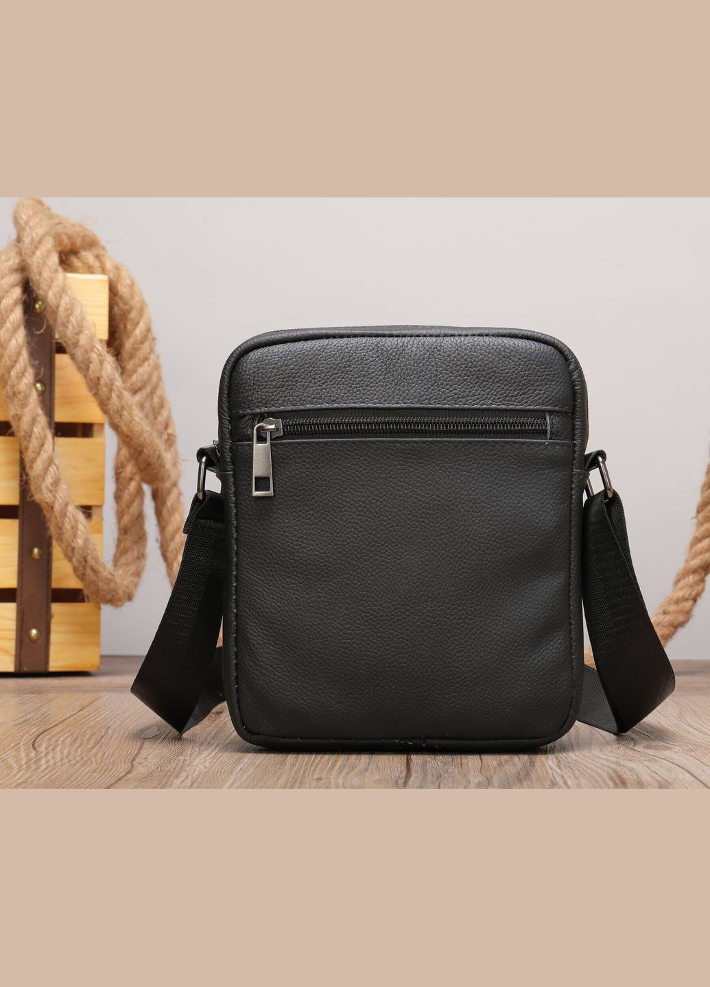 Шкіряна сумка крос боді чоловіча через плече чорна 14994 Vintage (329196692)