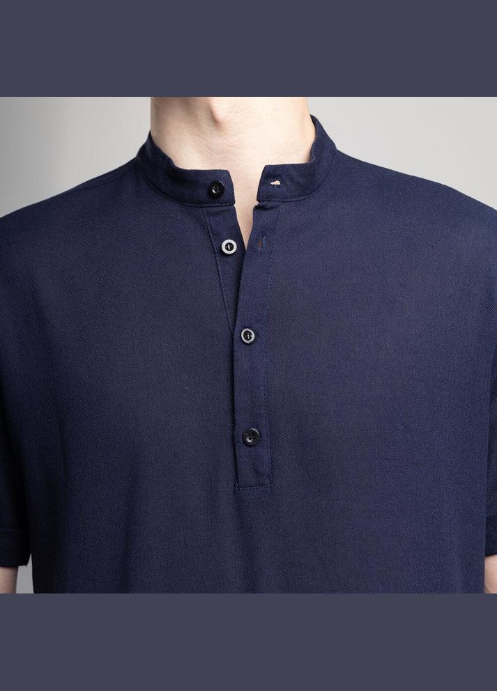 Чоловіча однотонна сорочка з коротким рукавом темно-синя No Brand (341084686)