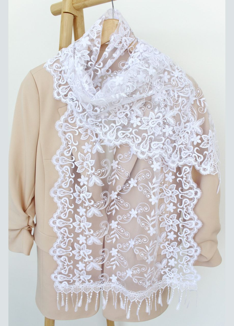 Шарф белый свадебный церковный ажурный 150002 Husta (322502144)