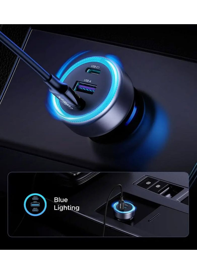 Автозарядка 3xUSB 30W (2xUSB-C + USB-A) QC 4.0 Сіра (EC307) Ugreen (370614901)