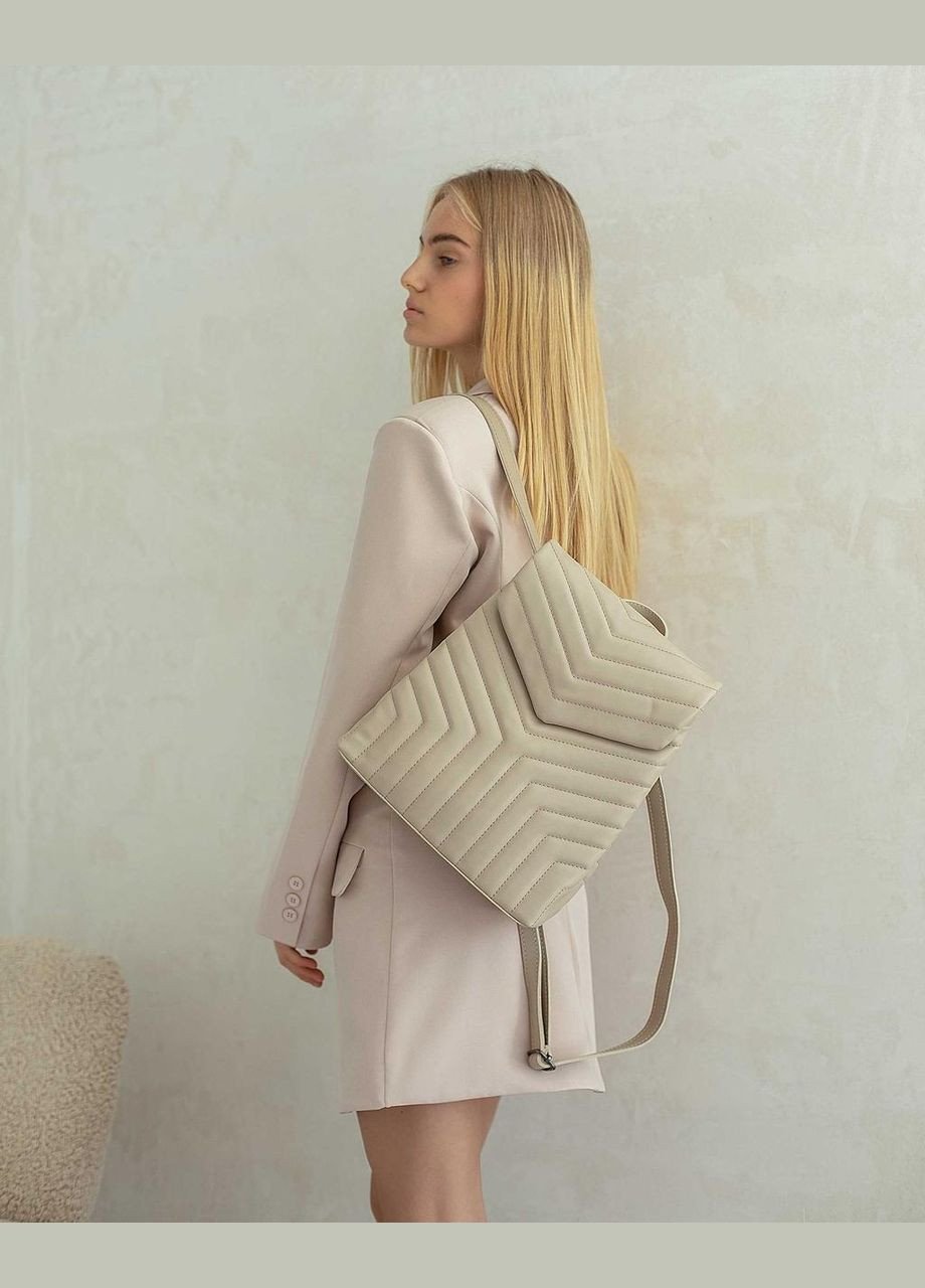 Жіночий бежевий рюкзак-сумка «Лукі» стьобаний з екошкіри WeLassie (298568023)