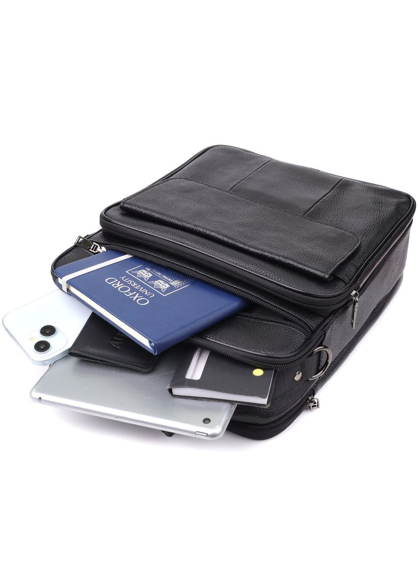 Містка чоловіча сумка з ручкою для перенесення в руці з натуральної шкіри 23023 Чорний Vintage (355793942)