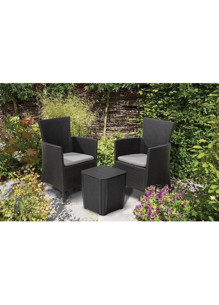 Комплект садових меблів Iowa Balcony (Luzon Flat) 2 крісла + 1 стіл графіт 223929 Keter (317303107)