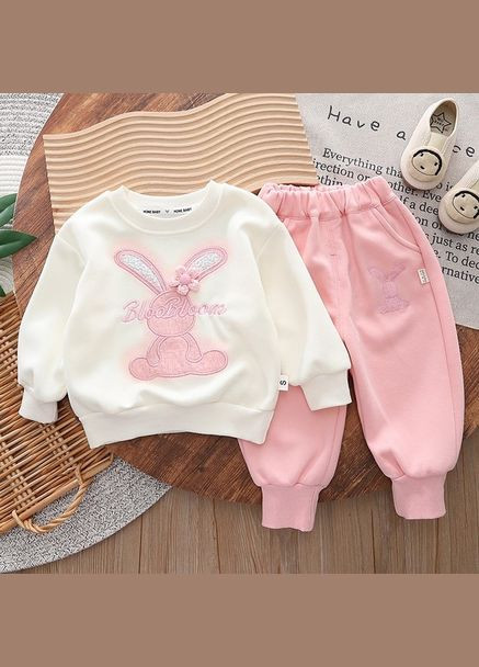 Комбінований демісезонний костюм для дівчинки з зайчиком колір рожевий 10885 No Brand