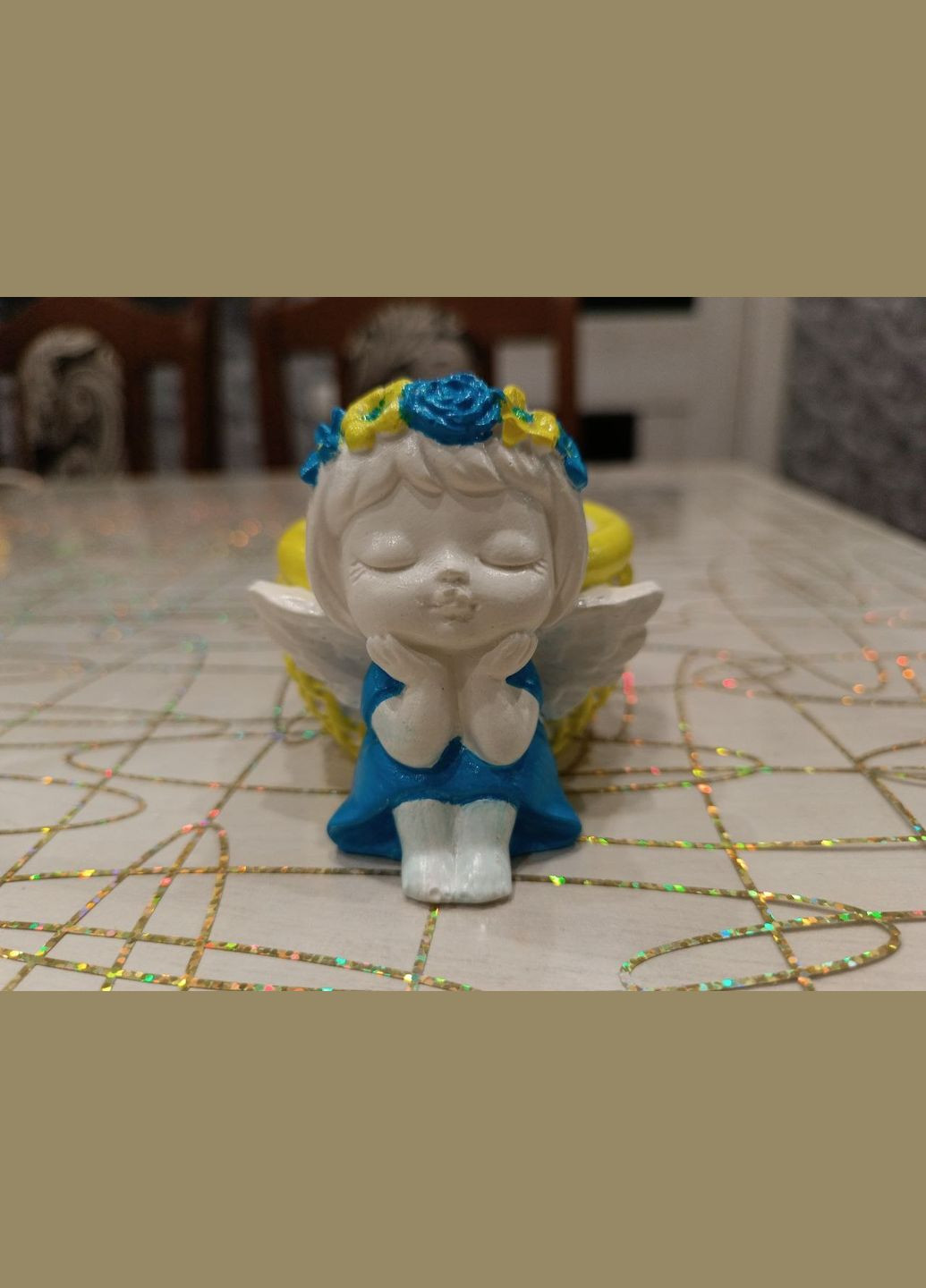 Кашпо ангел из гипса желто-голубой ручная работа Handmade (314696274)