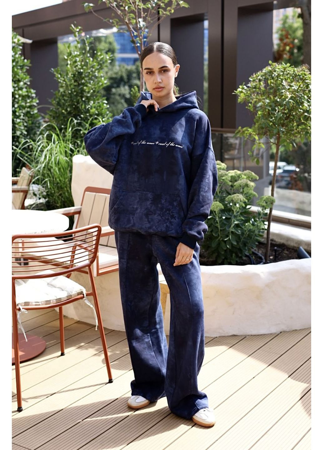 Теплый женский спортивный костюм оверсайз трикотаж на флисе кенгуру брюки палаццо No Brand (361251467)