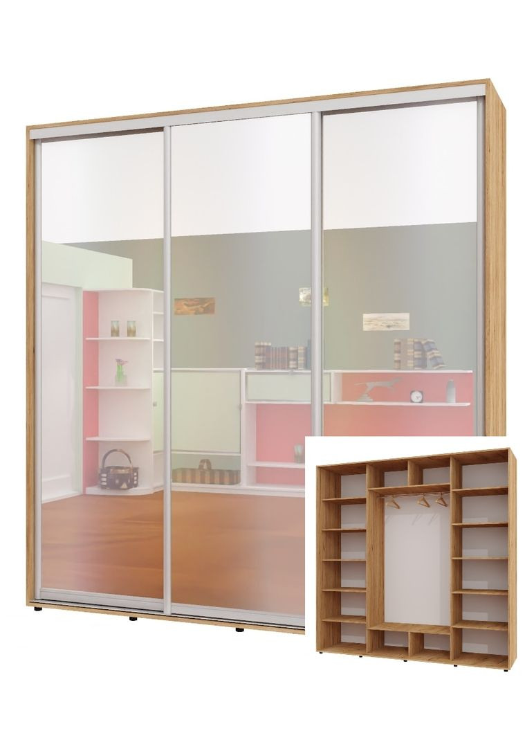 Шкаф-купе трехдверный 220*60*230 см Дуб крафт золотой 3 двери Зеркало ШК-05 Алекса (360478016)