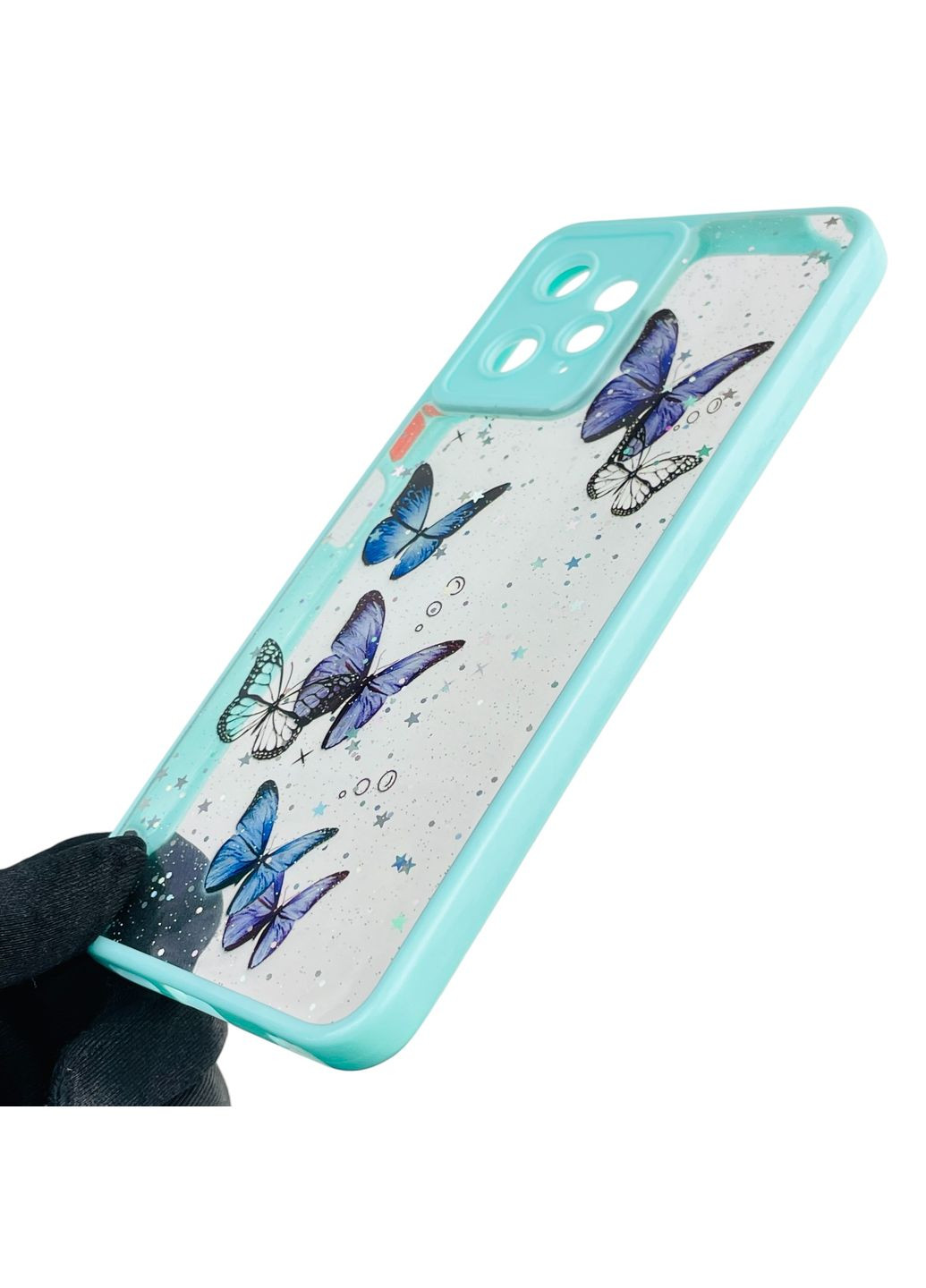 Чохол для Redmi Note 12 4G з блискітками з метеликами на сяомі редмі нот 12 4г бірюзовий Xiaomi (366387804)