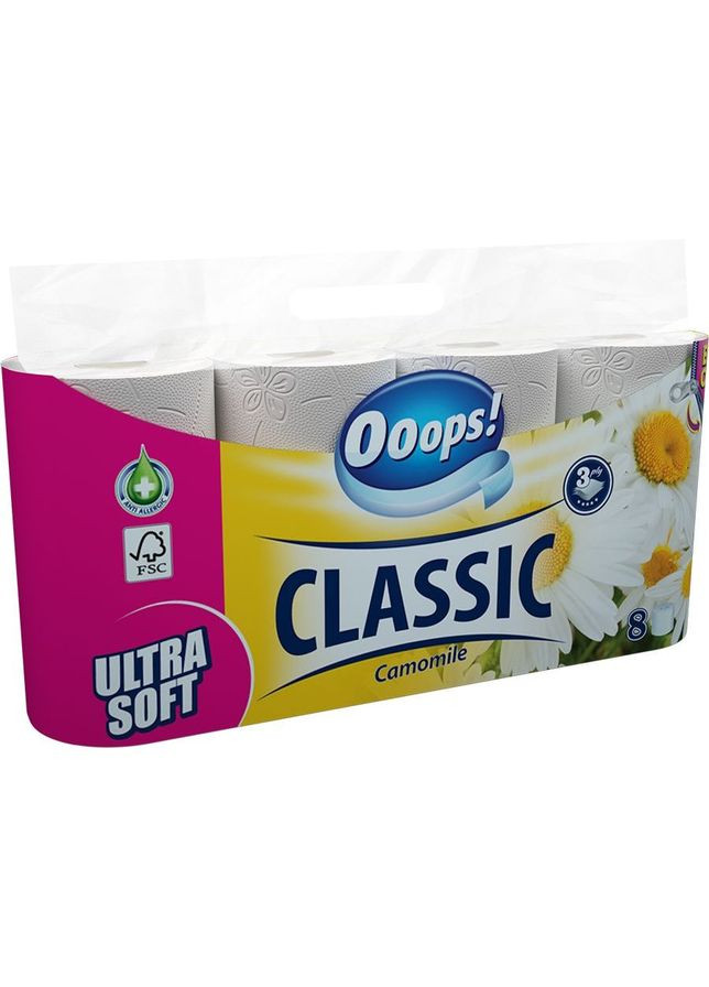 Туалетний папір ! Classic Kamilla Ромашка, тришаровий, 8 рулонів ooops 704280 (335030481)