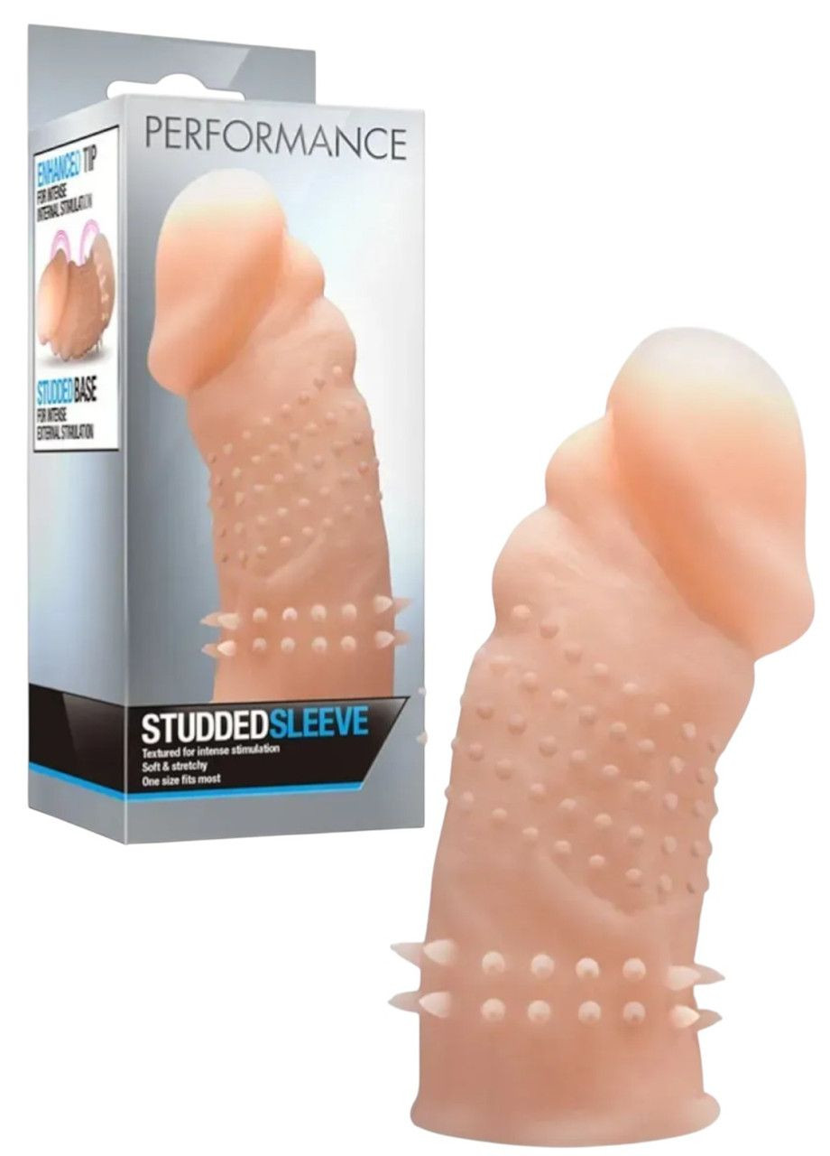 Насадка на пеніс подовжує з шипами для продовження акту та стимуляції Studded Sleeve Blush (347614795)