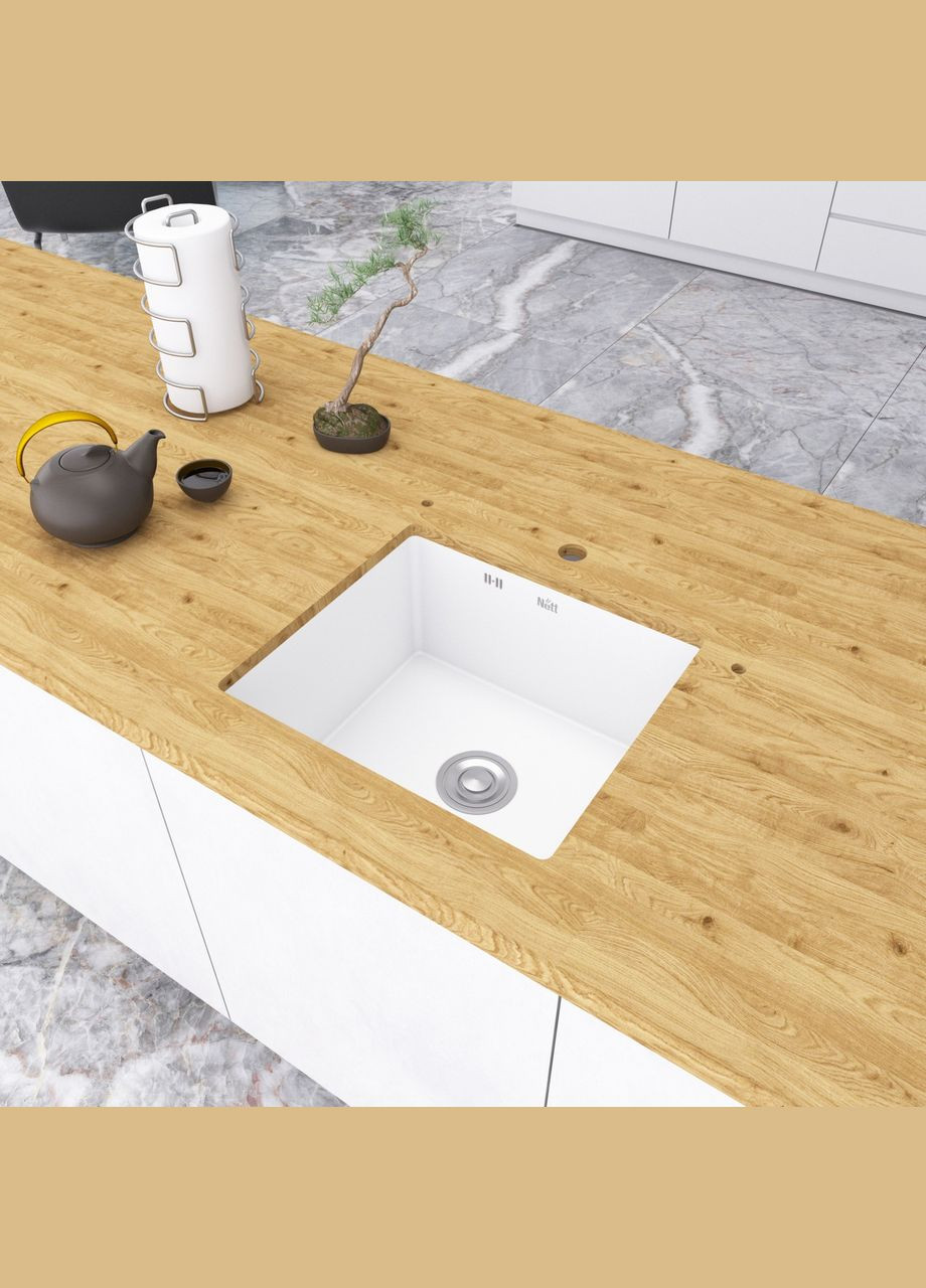 Біла кухонна мийка під стільницю 1.5 мм з нержавіючої сталі NW-5045 Nett (336938115)