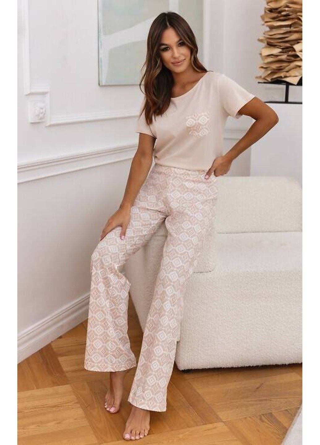 Бежева всесезон бавовняна піжама з футболкою та штанами бежева genesis s2020223 Sensis