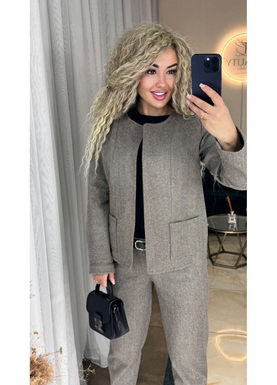 Костюм женский кашемир-жаккарт, теплый и мягкий, пиджак и брюки. Україна (367047873)