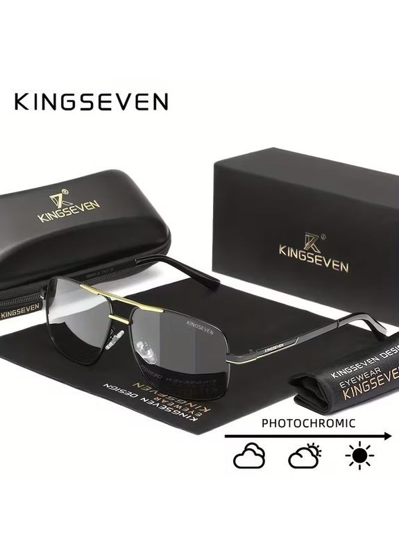 Мужские фотохромные поляризационные солнцезащитные очки N7891 Gold Photochromic KINGSEVEN (368290154)